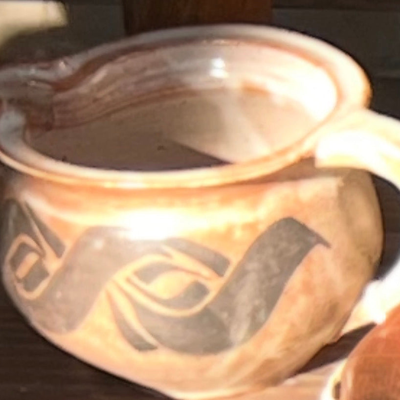 Studio Pottery Pouring Vessel with Egyptian Symbolism