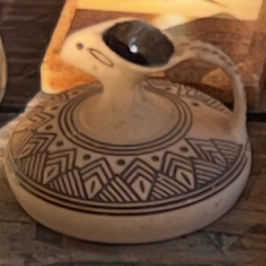 Hand-Painted Pottery Ewer with Geometric Design