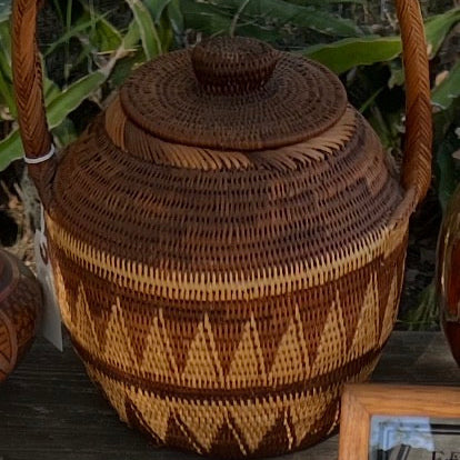 Handwoven Lidded African Gathering Basket
