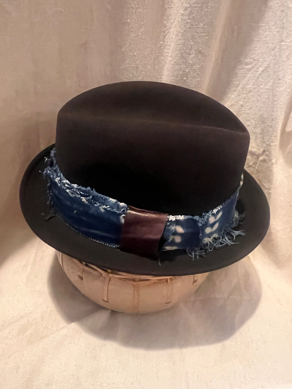 Short Brimmed Vintage Hat w/Mud Cloth Band