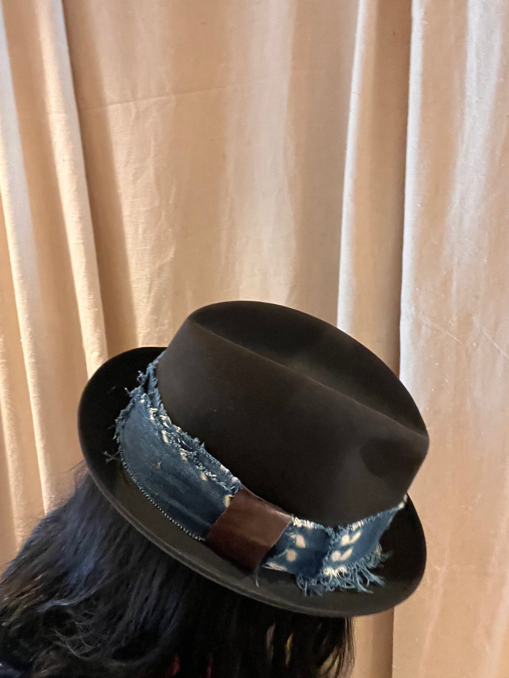 Short Brimmed Vintage Hat w/Mud Cloth Band
