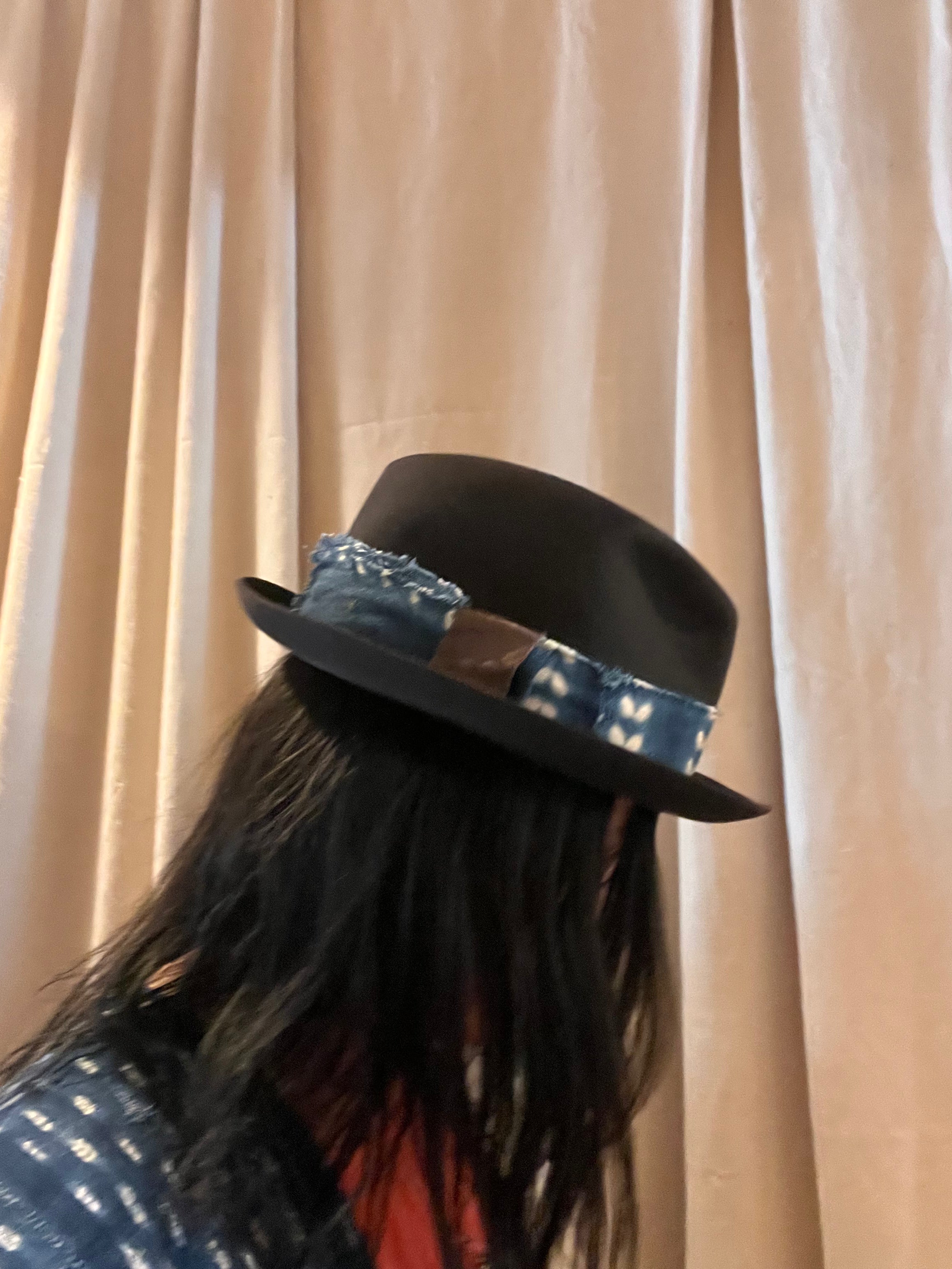 Short Brimmed Vintage Hat w/Mud Cloth Band