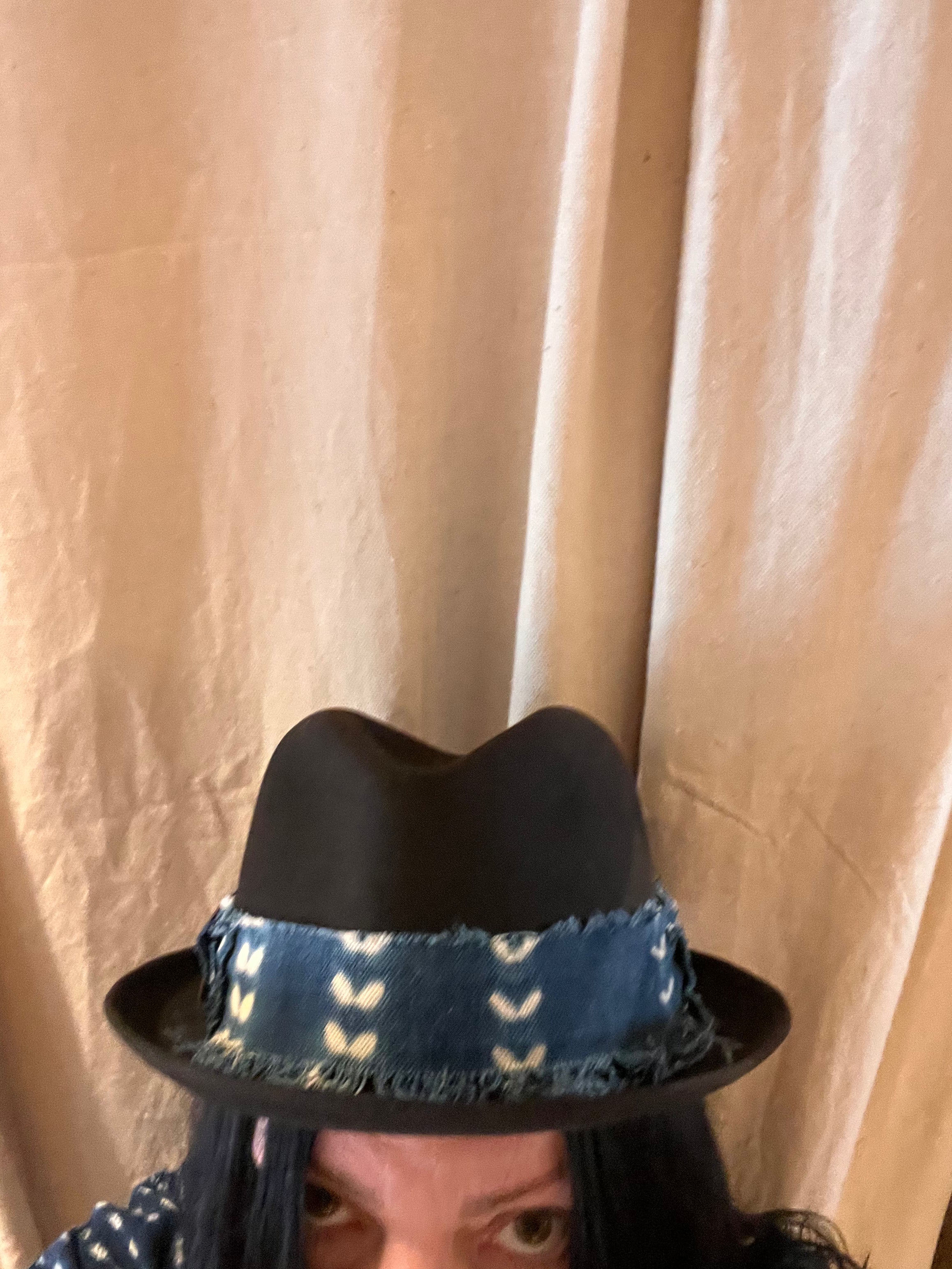 Short Brimmed Vintage Hat w/Mud Cloth Band