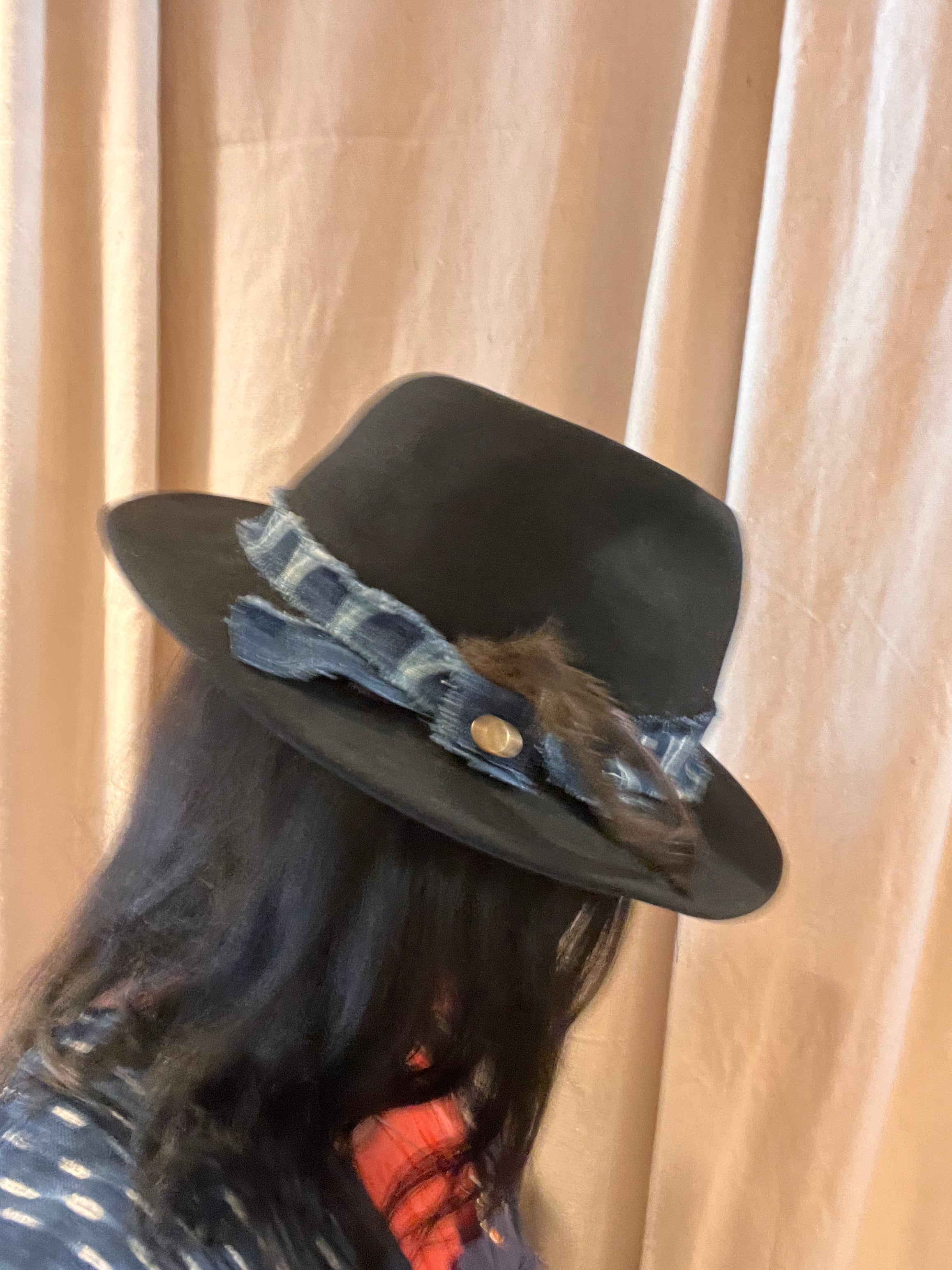 Short Brimmed Vintage Hat w/Mud Cloth Band