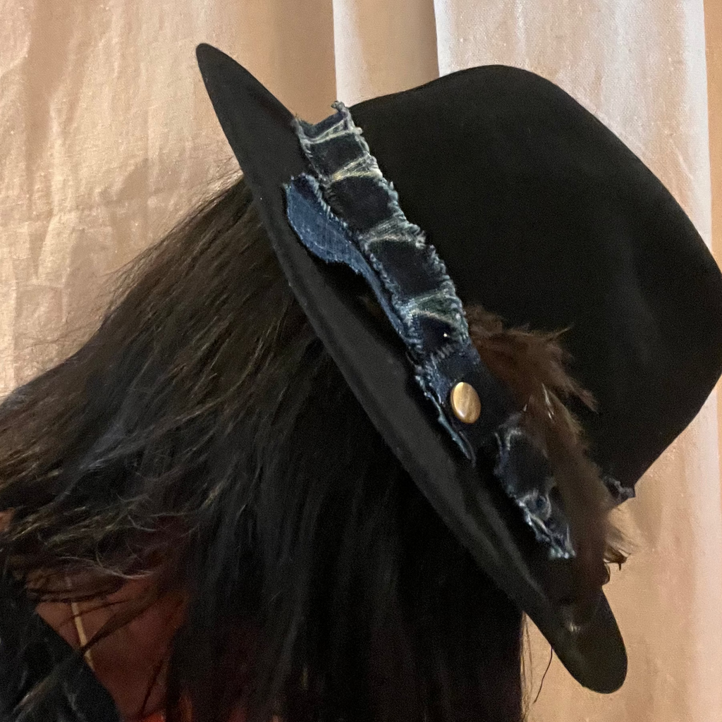 Short Brimmed Vintage Hat w/Mud Cloth Band