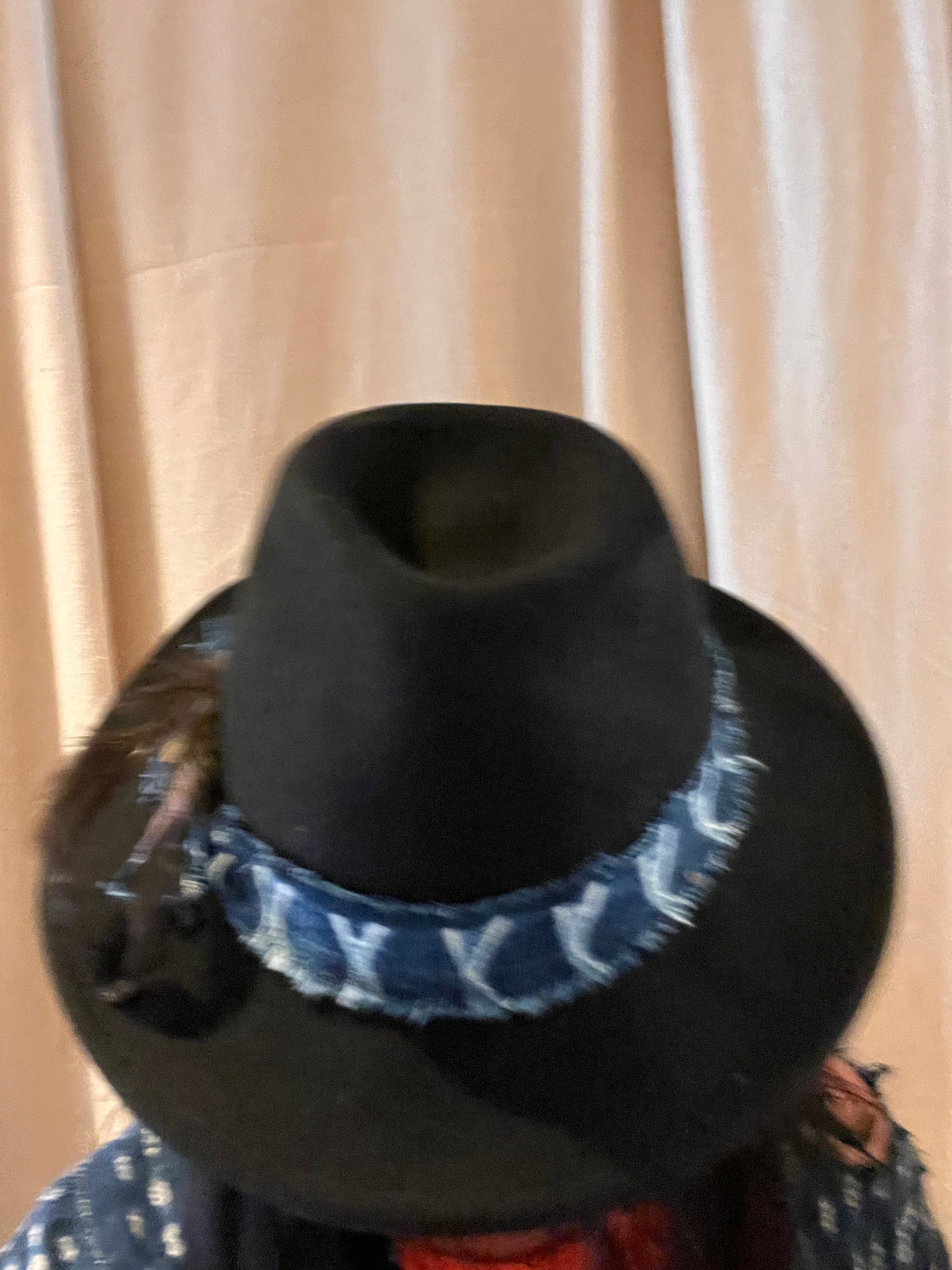 Short Brimmed Vintage Hat w/Mud Cloth Band