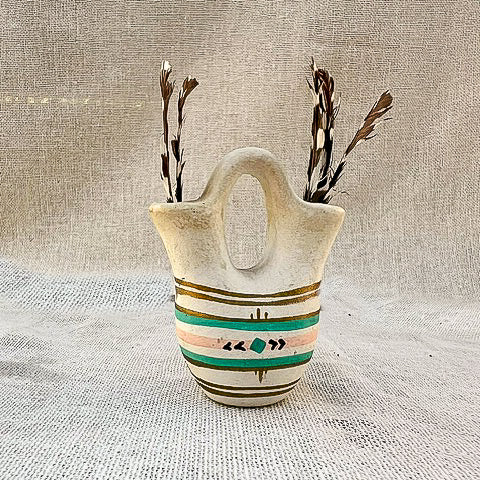 Vintage Mini Southwestern Wedding Vase – Hand Painted Ceramic Pottery