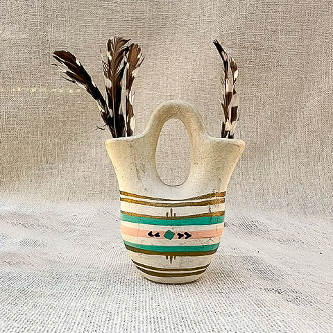 Vintage Mini Southwestern Wedding Vase – Hand Painted Ceramic Pottery