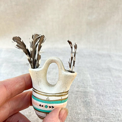 Vintage Mini Southwestern Wedding Vase – Hand Painted Ceramic Pottery