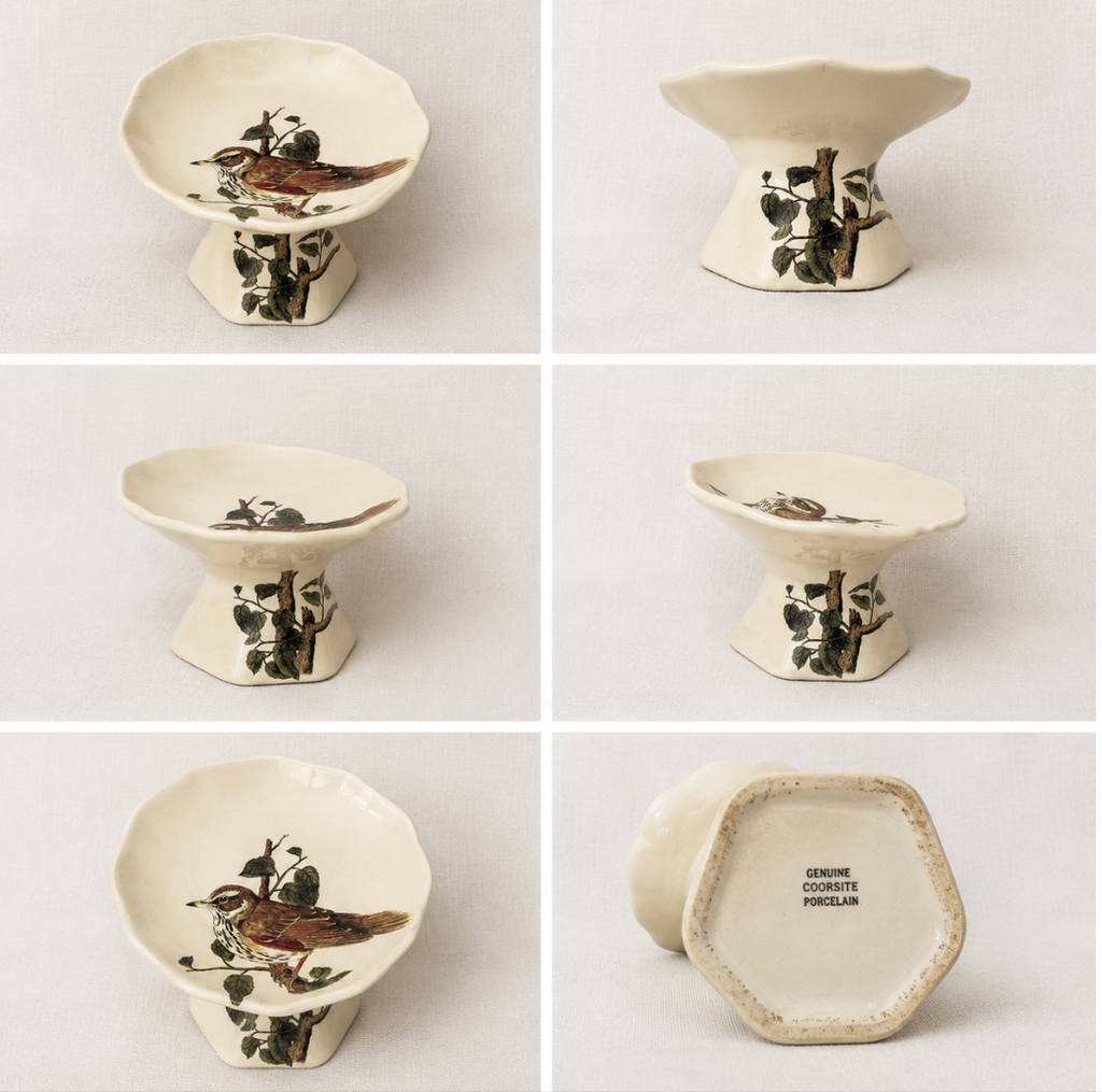 Vintage Genuine Coorsite Ceramic Porcelain Bird Pedestal Dish