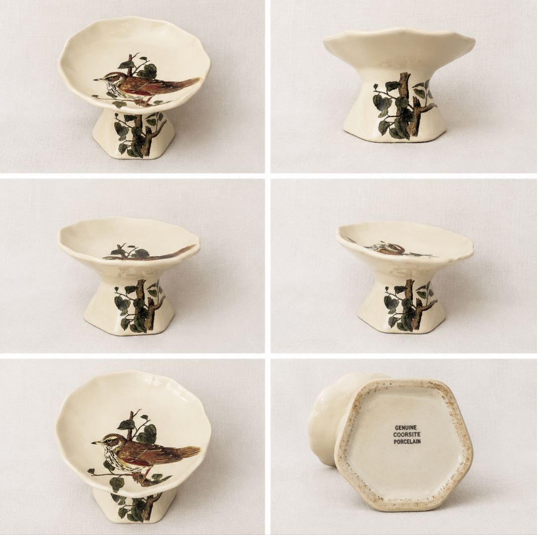 Vintage Genuine Coorsite Ceramic Porcelain Bird Pedestal Dish