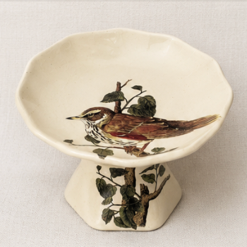 Vintage Genuine Coorsite Ceramic Porcelain Bird Pedestal Dish