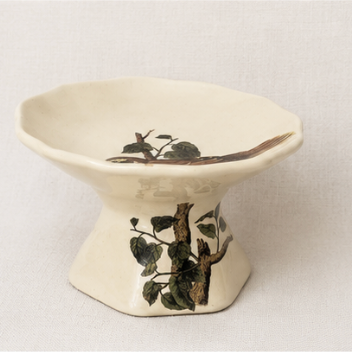 Vintage Genuine Coorsite Ceramic Porcelain Bird Pedestal Dish