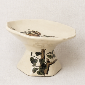 Vintage Genuine Coorsite Ceramic Porcelain Bird Pedestal Dish