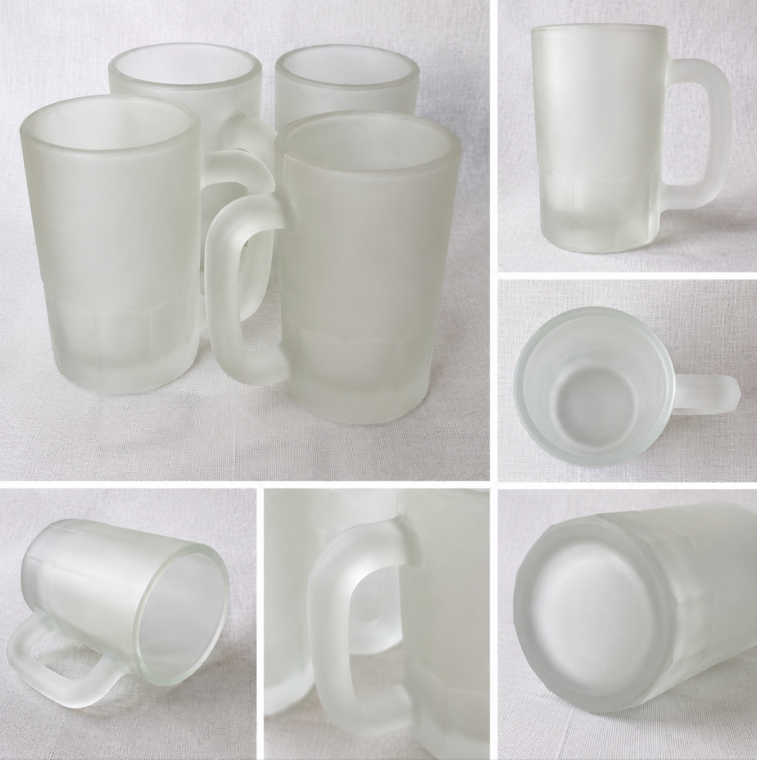Vintage Frosted Glass Beer Mug Set of 4