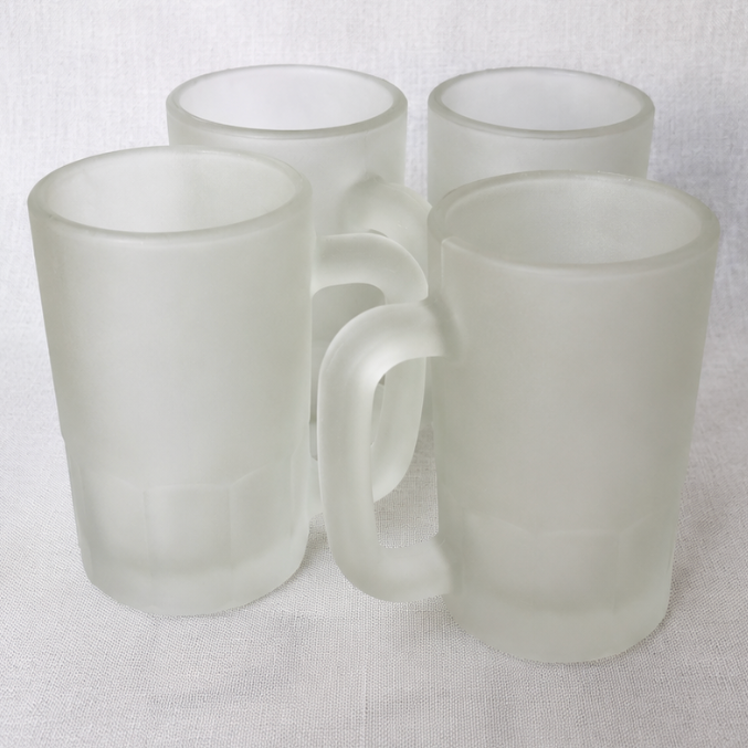 Vintage Frosted Glass Beer Mug Set of 4