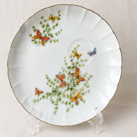 Vintage Ecstasy Butterfly Floral Cups & Dessert Tea Party Set of 8
