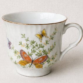 Vintage Ecstasy Butterfly Floral Cups & Dessert Tea Party Set of 8