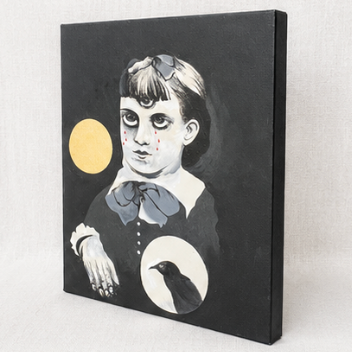 Original Gothic Child Portrait with Raven