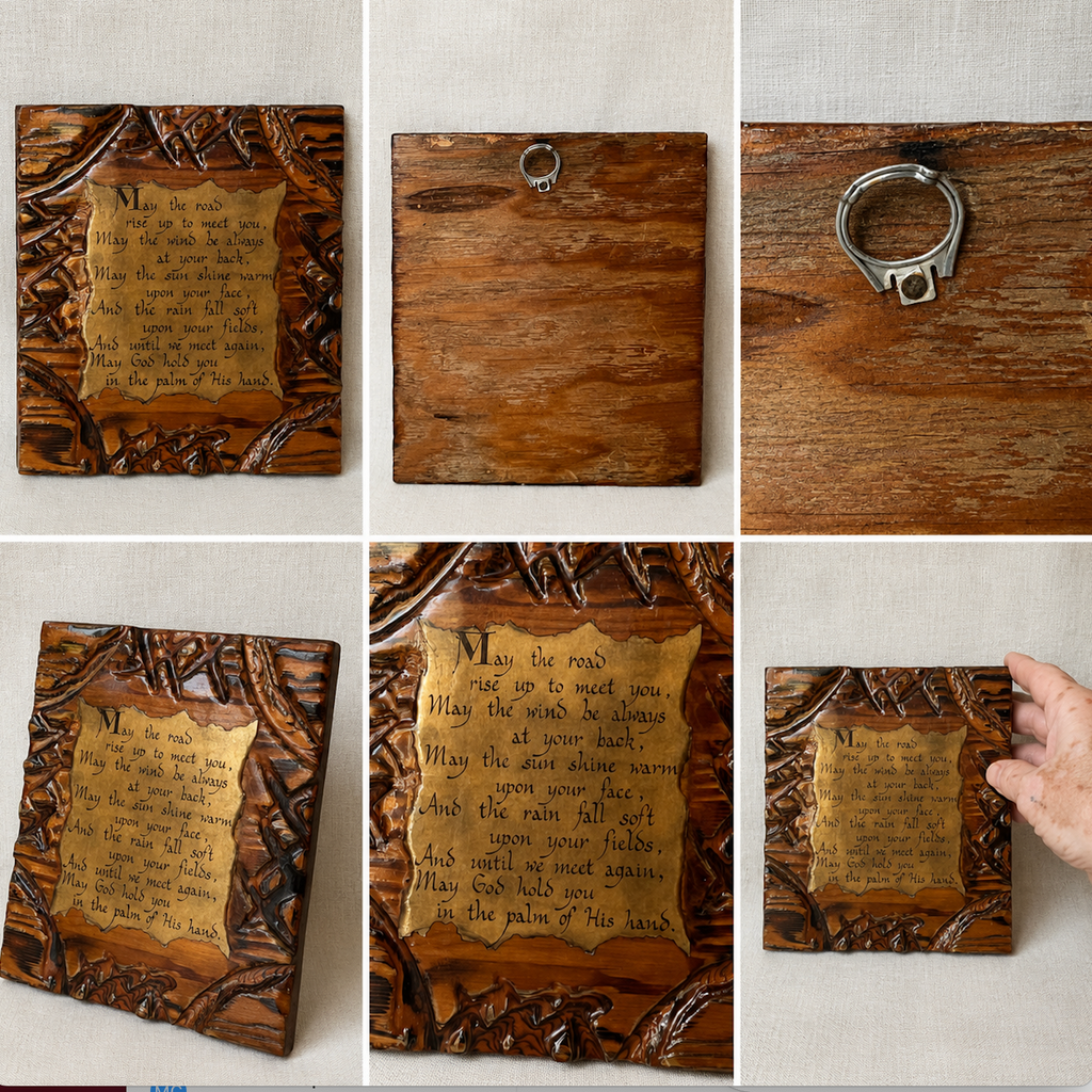 Vintage Hand-Carved Irish Blessing Wood Plaque