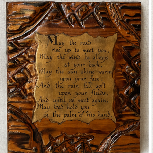 Vintage Hand-Carved Irish Blessing Wood Plaque