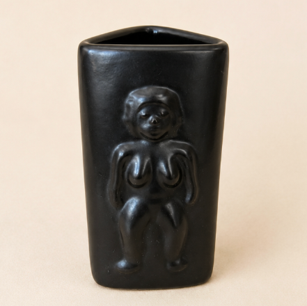 Vintage Matte Black Figural Art Vase