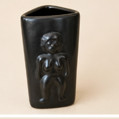 Vintage Matte Black Figural Art Vase