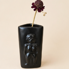 Vintage Matte Black Figural Art Vase