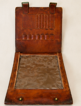 Vintage WWII Military Leather Field Map Case Surveyor Dispatch Pouch w/ Document Window